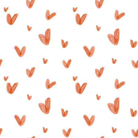 Red heart seamless pattern. Hand-drawn with pencils, doodle style. Love background. Wedding decor. Romantic illustration.の写真素材