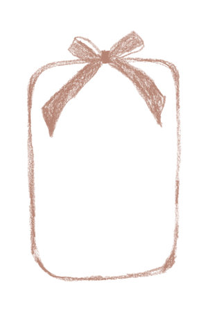 Crayon frames ribbon bow. Childlike textured doodle line. Hand drawn ribbon frames. Pastel chalk crayon.の写真素材