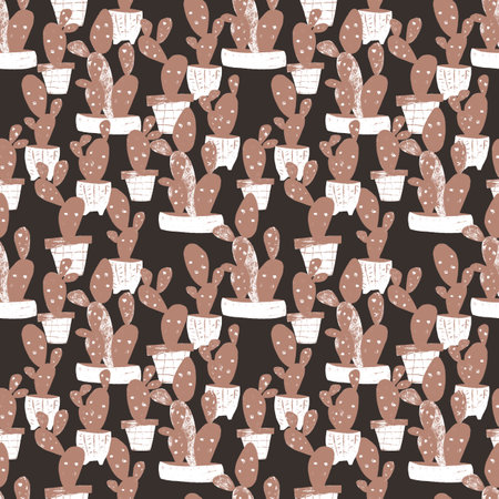 seamless pattern with hand drawn cactus plant. Cacti houseplant background. Floral texture, garden print. Natural interior graphic decoration wallpaper.の写真素材