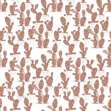 seamless pattern with hand drawn cactus plant. Cacti houseplant background. Floral texture, garden print. Natural interior graphic decoration wallpaper.の写真素材