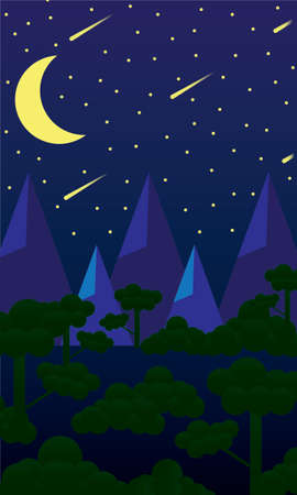 Night mountains in the forest with starry nightのイラスト素材
