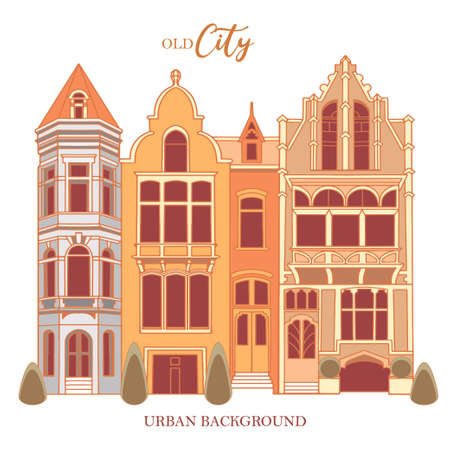 Old city. Urban background vector image. Outlines of houses, old Europe.のイラスト素材
