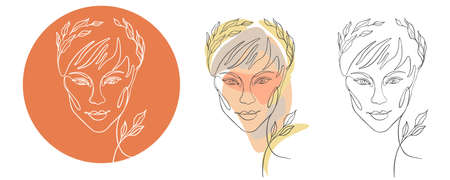 Set of female portrait icons, one line. Design templates for social media stories and bloggers, simple stylish beauty salon logo, badge, label, posters, t-shirts, avatars.のイラスト素材