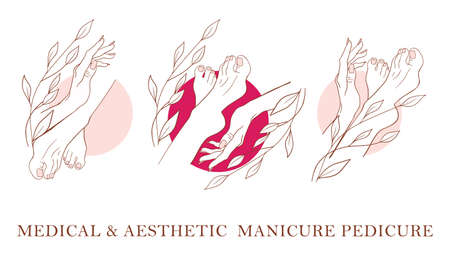 Pedicure, manicure simple stylish icons for spa beauty salons, foot care, medical massage and foot treatment. Design templates for social media stories and bloggers - simple, stylish logo for beauty salons, packageのイラスト素材