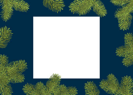 Christmas frame made of branches of a christmas tree around a white square. Photo frameのイラスト素材