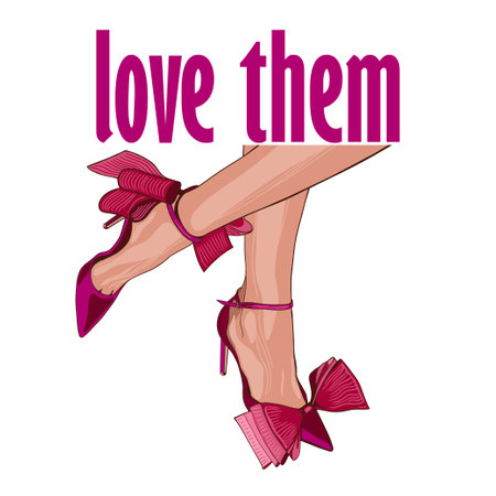 Women's legs in fashionable shoes. Glamorous illustration, for posters, banners and printing on t-shirts for a boutique with fashionable women's shoes.のイラスト素材