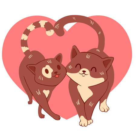 Two cat lovers on a background of pink hearts. Vector illustration.のイラスト素材