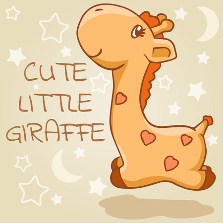 Cute little giraffe jumping with open eyes can be used for sticker, patch, phone case, poster, shirt, mug, and other design.のイラスト素材