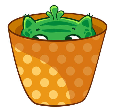 Cat cactus hiding in a flower pot. Vector cartoon illustration. It can be used for sticker, patch, phone case, poster, mug and other designのイラスト素材