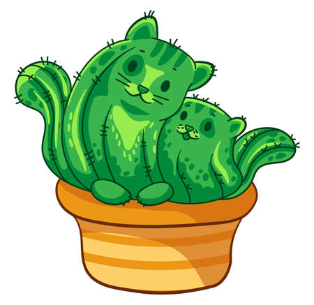 Two cactus cats hugging. Vector cartoon illustration. It can be used for sticker, patch, phone case, poster, mug and other designのイラスト素材