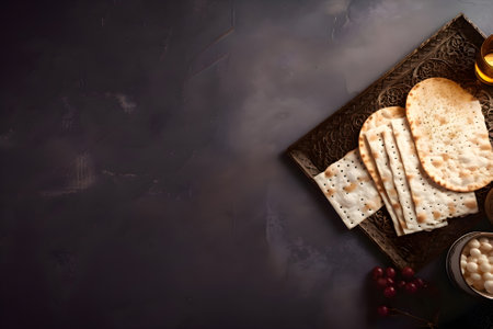Jewish traditional matzah bread on a black background, Passover, Generative AI contentの素材