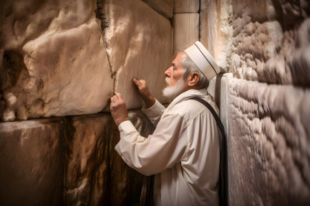 A Jewish man prays at the Western Wall in Jerusalem, Generative AI contentの素材