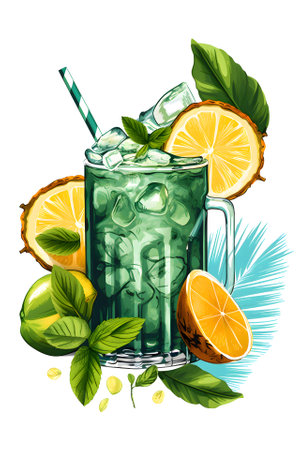 Tropical summer mojito cocktail with ice, lemon and mint, Generative AI contentの素材