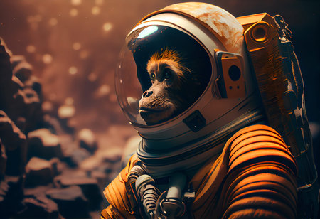 A monkey in a spacesuit in space, Generative AI contentの素材