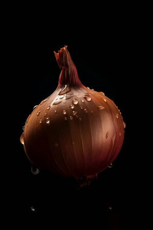 Onion with water drops on a black background, Generative AI contentの素材