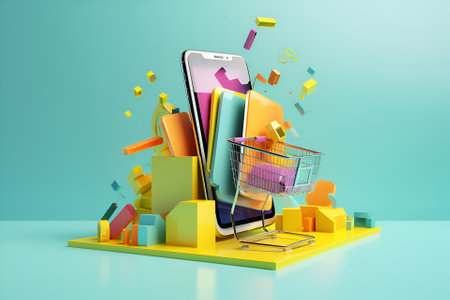Illustration of online shopping, smartphone app, Generative AI contentの素材