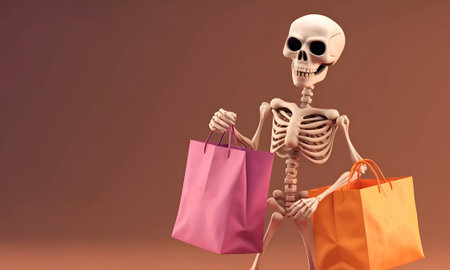 Skeleton with shopping bag, Halloweenの素材