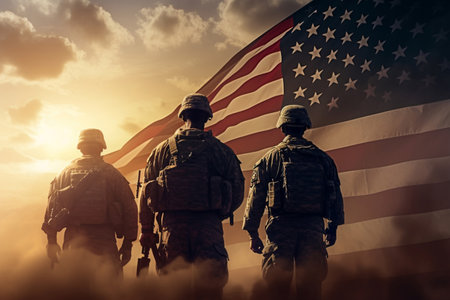 Soldiers on the background of the American flag 1の素材