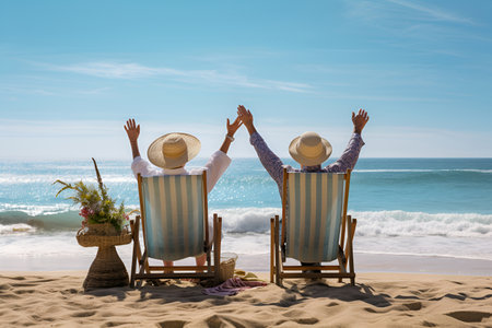 A man and a woman are resting by the sea 1の素材