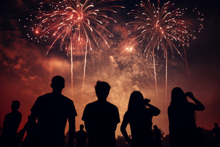 People on the background of fireworks 1の素材