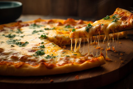 Pizza on a brown board 1の素材