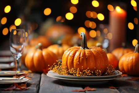 Small autumn pumpkins on a plate, bokeh 1の素材