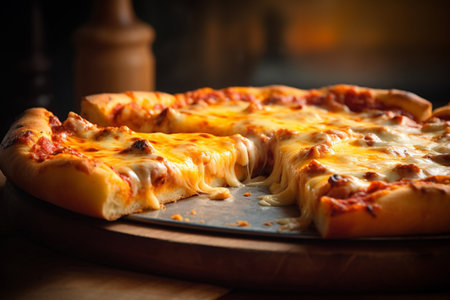 Pizza on a brown boardの素材