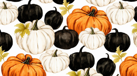 A pattern of colorful autumn pumpkins, watercolorの素材