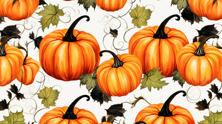 A pattern of colorful autumn pumpkins, watercolorの素材