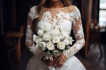 The bride is holding a wedding bouquetの素材