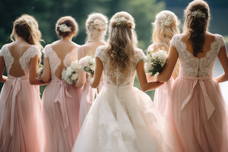 The bride and bridesmaids with flowersの素材