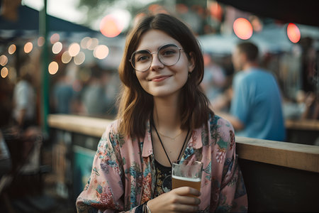 Girl with beer at the festival 1の素材