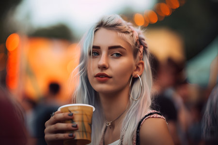 Girl with beer at the festivalの素材