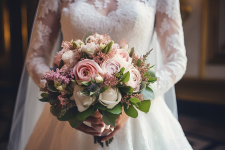The bride is holding a wedding bouquetの素材