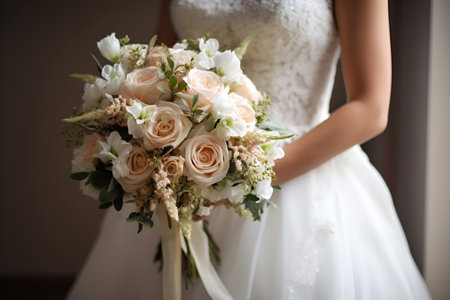 The bride is holding a wedding bouquetの素材