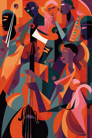 People play musical instruments, colorful abstractionの素材