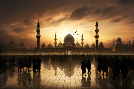 Silhouettes of people on the background of the mosque 1の素材