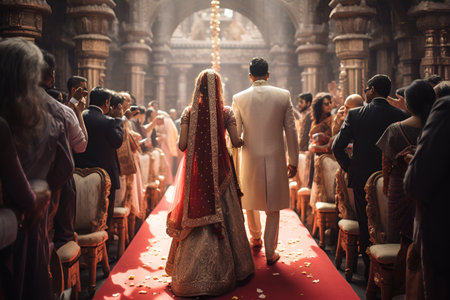 Indian bride and groom at a wedding ceremonyの素材