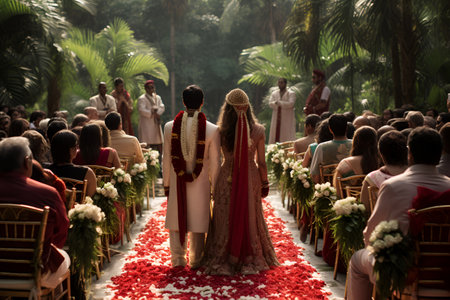 Indian bride and groom at a wedding ceremonyの素材