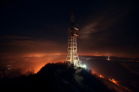 Electric tower against the background of the evening sky, energy crisisの素材