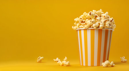 Striped bucket of popcorn on a yellow background 1の素材