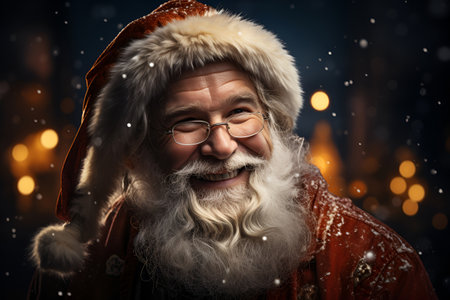 Good Santa Claus smiles with a white beard and a red Christmas hatの素材