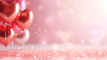 Balloons in the shape of a heart on a pink background, Valentine's Day 1の素材