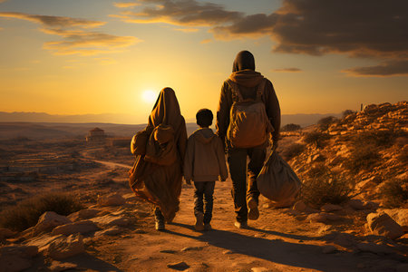 A Palestinian refugee family escapes conflict and warの素材