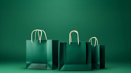 Mockup of green shopping bags on background, bannerの素材