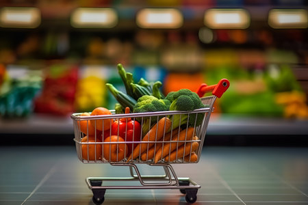Shopping cart filled with fresh vegetablesの素材