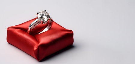 A diamond proposal ring on a red cushion, bannerの素材