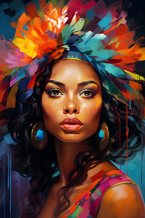 Illustration of a beautiful African woman on a colored backgroundの素材