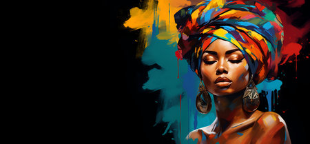 Portrait of an African woman wearing a traditional headdress, Black History Monthの素材