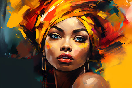 Portrait of an African woman wearing a traditional headdress, Black History Monthの素材
